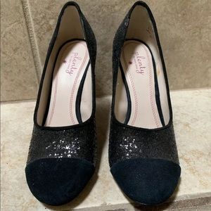 Plenty by Tracy Reese glitter and suede heels